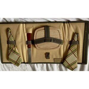Outdoor Picnic Knife & Board Set By Waterford With Plaid Napkins & Canvas Case